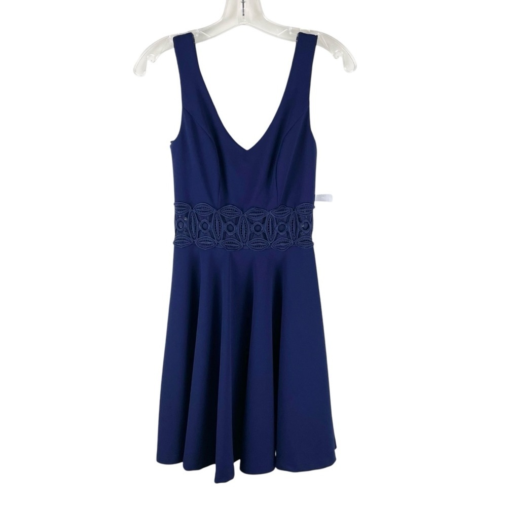 B. Darlin Juniors Navy Blue Sleeveless A-Line Lace Waist Short Dress Size 1/2 XS